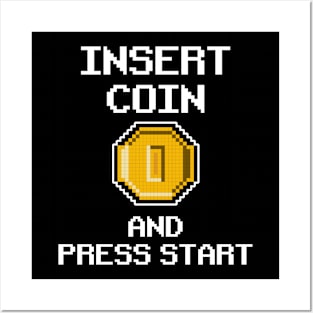 Insert Coin Press Start Retro Gaming Vintage 8 Bit Arcade Posters and Art